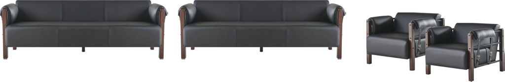 Couch Sofas Sitzmöbel Holz 3-Sitzer 2x Sessel Schwarz Ledesofa 4tlg.