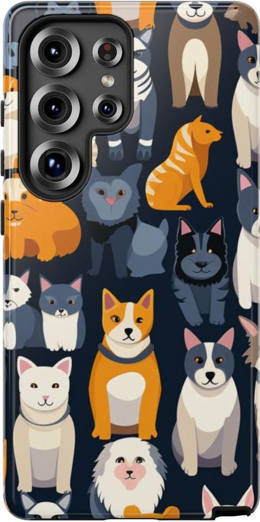 Verspieltes Katzen- und Hunde-Muster in lebendigen Farben – Hülle Kompatibel mit Samsung Galaxy S25 Ultra