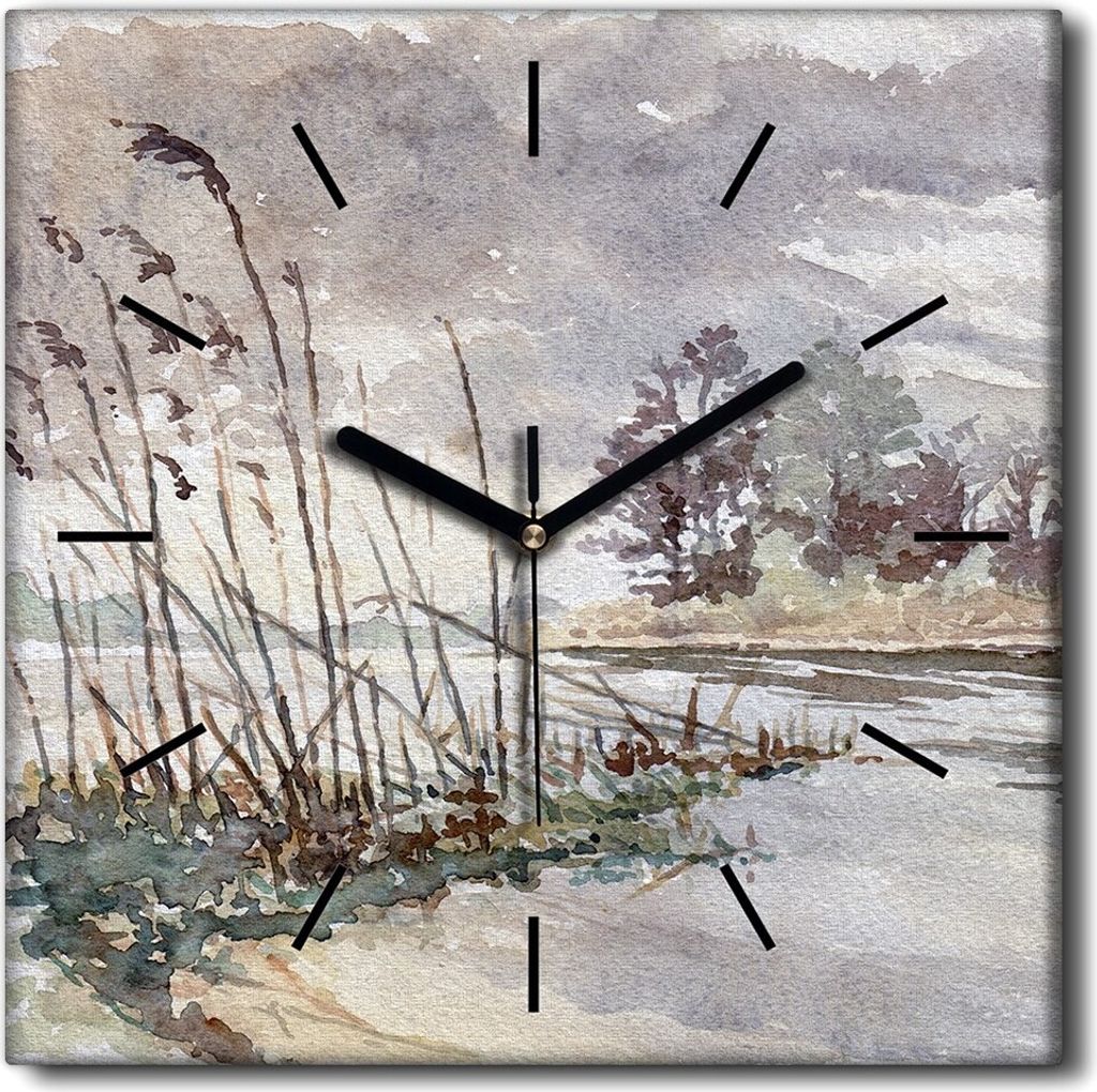 Coloray Uhr auf Leinwand 30x30 cm Wand Uhr Dekoration Wohnzimmer Segeltuch schwarze Hände -Aquarellbäume