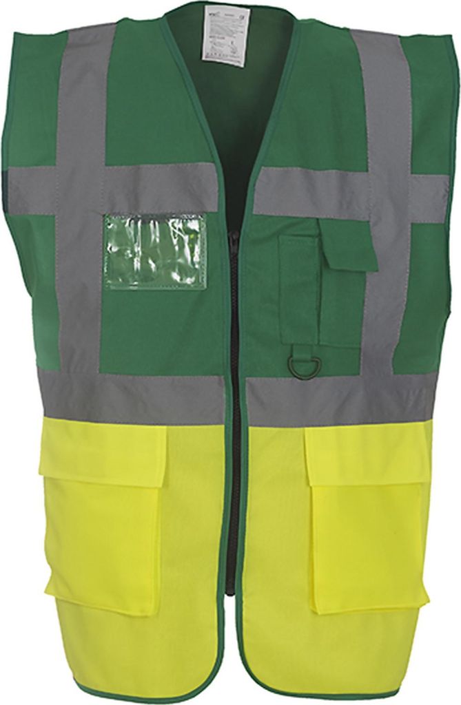 YOKO HVW801 | Herren Multi-Functional Executive Waistcoat - Farbe: Paramedic Green/Hi-Vis Yellow - Größe: M