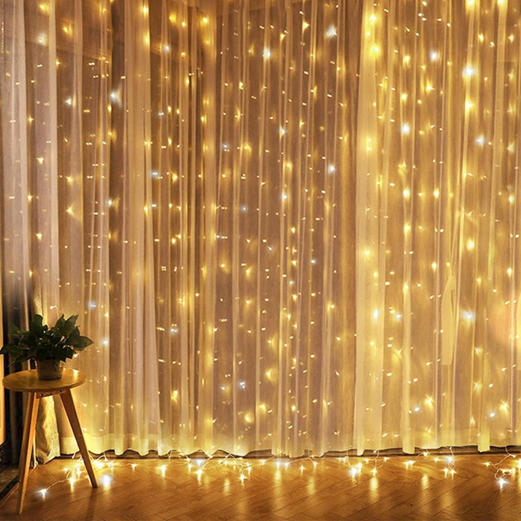 Solight LED-Weihnachtsfenstervorhang, silber, 300 Mini-LEDs, Timer, 8 Funktionen, USB 1V10