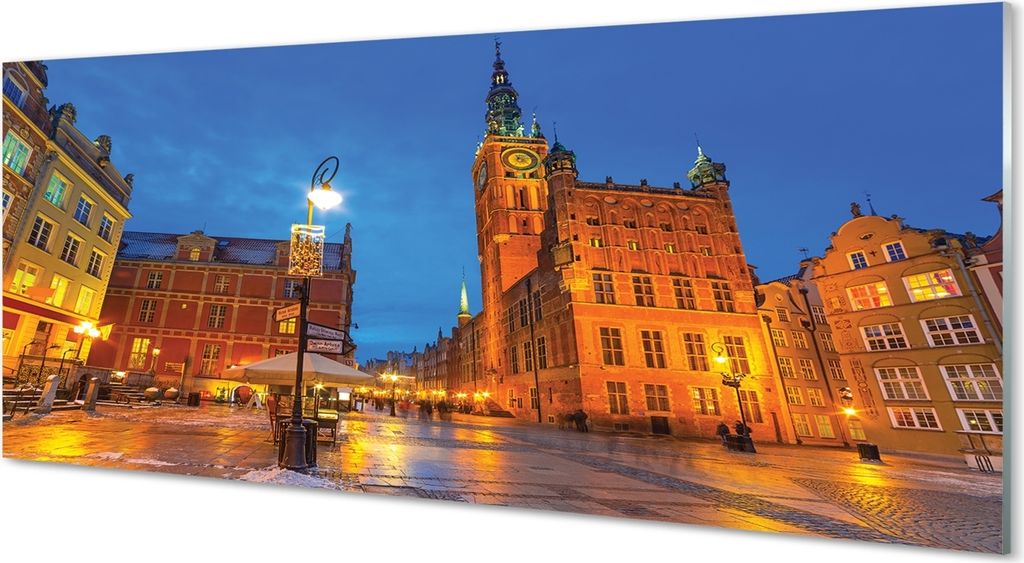 Glasbilder 125x50 Wandkunst Danziger Altstadt Nacht Kirche