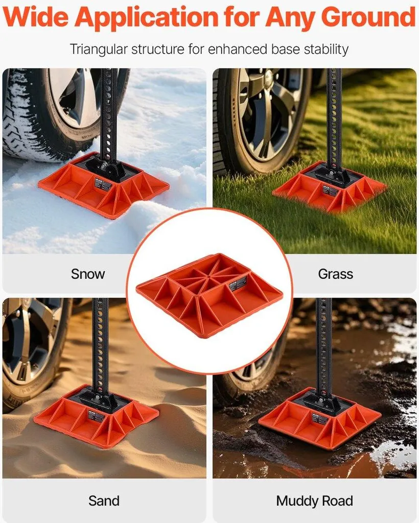 Base de cric tout-terrain rouge de 29cm avec support de poignée solide