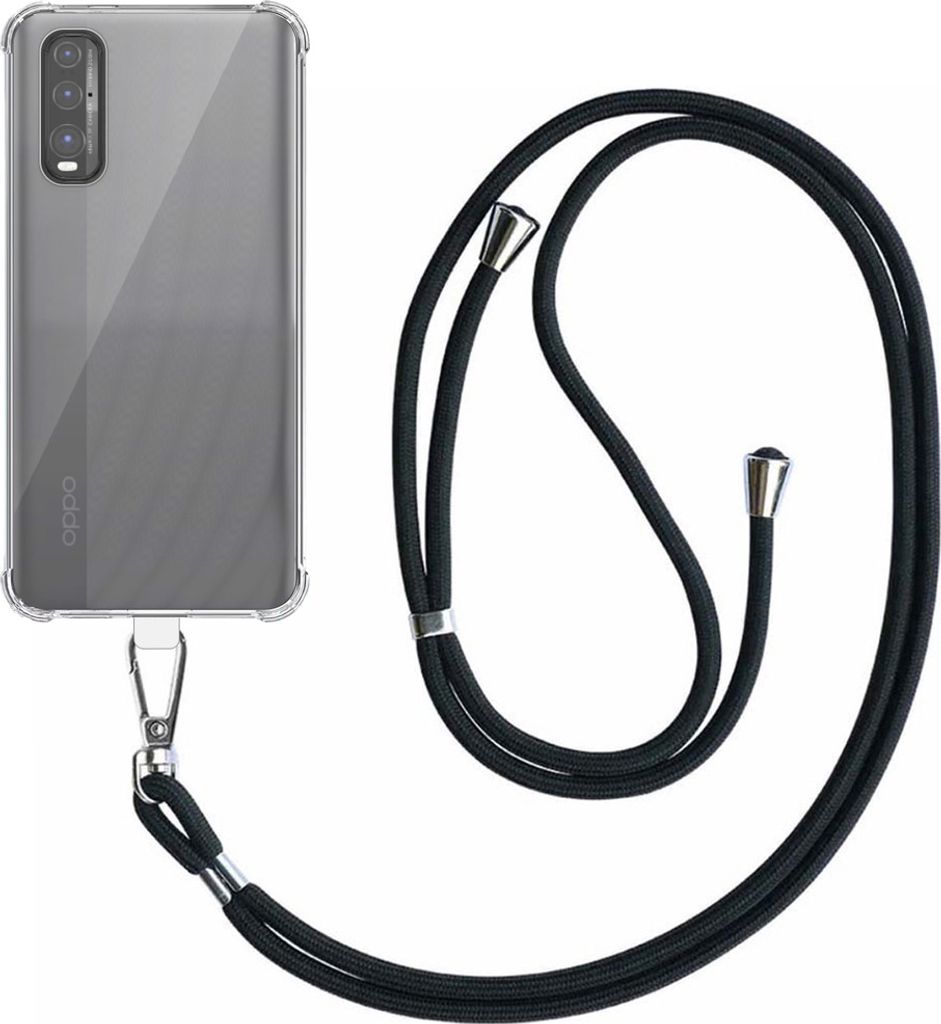 Handytasche passend für Oppo Find X2 Transparent Stoßfest mit abnehmbarem Universal-Telefonkabel - Backcover Case Silikon ShockProof mit Lanyard ...