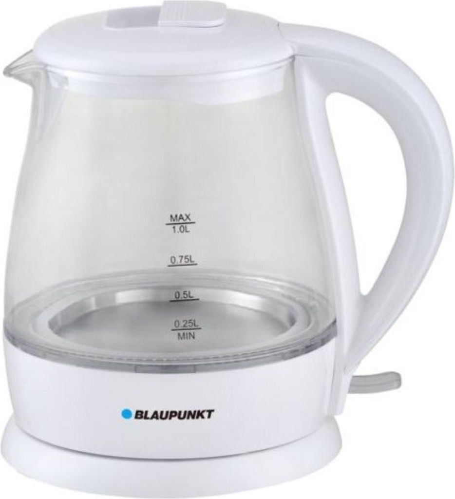 A white and clear Blaupunkt electric kettle on a white background.