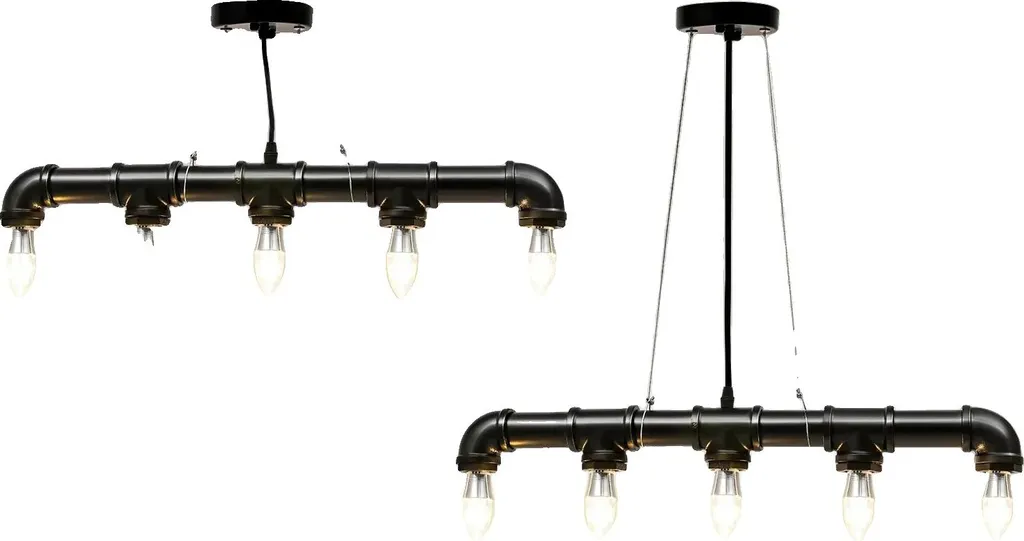 Lampada a Sospensione Tubo Acqua 5 Luci E27 - Design Industriale Nero