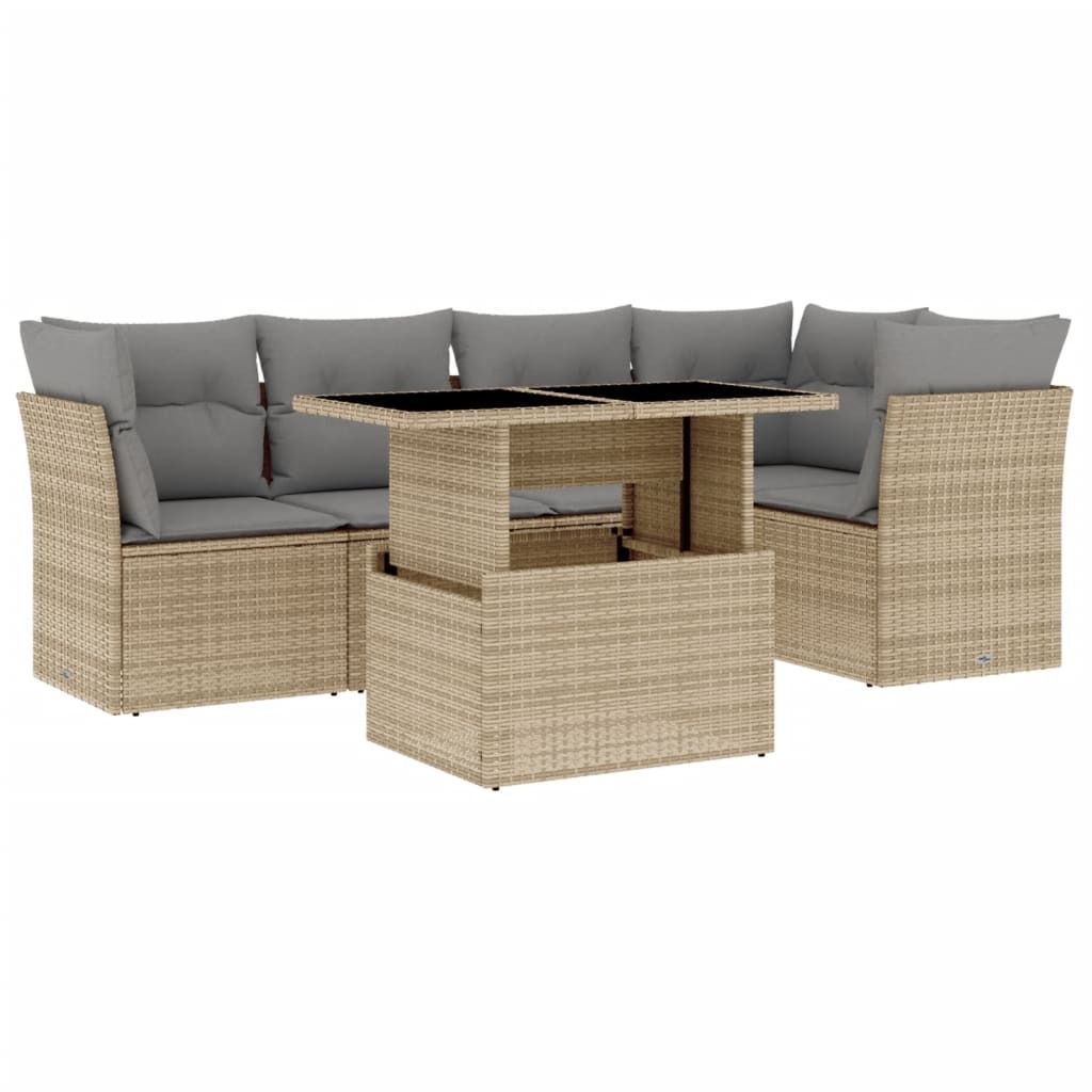 vidaXL 6-tlg. Garten-Sofagarnitur mit Kissen Beige Poly Rattan