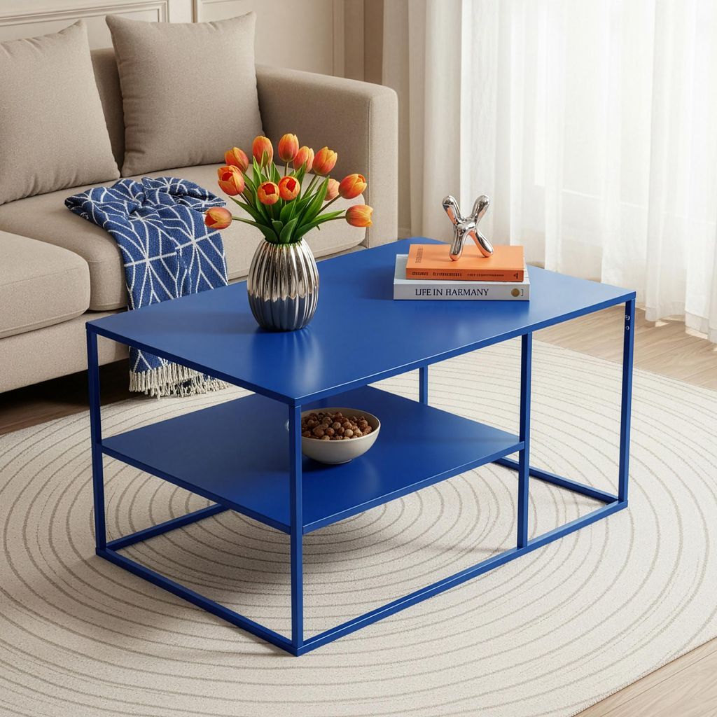 Tavolino 'Solund' in acciaio 90 x 60 x 45 cm blu scuro Immagine del prodotto 