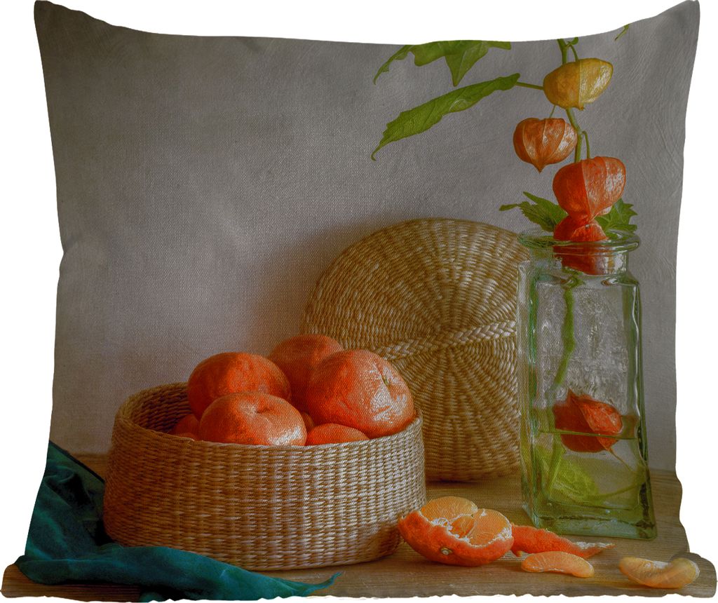 MuchoWow Outdoor Kissen - Mandarine - Stilleben - Vase - 45x45 cm - Wetterfest - Lounge Kissen - Fotokissen - Dekoratives Kissen