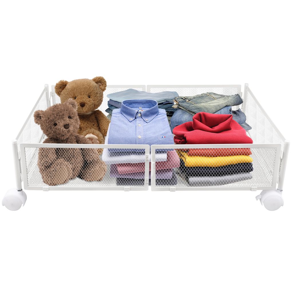 Unterbettbox mit Rollen Unterbettkommode Faltbar Unterbett Aufbewahrung Aufbewahrungstasche Weiß