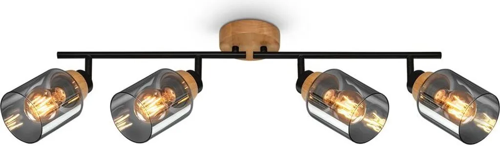 Spotlight da Soffitto 4 Fiamme Legno e Vetro Fumé - Attacco E27