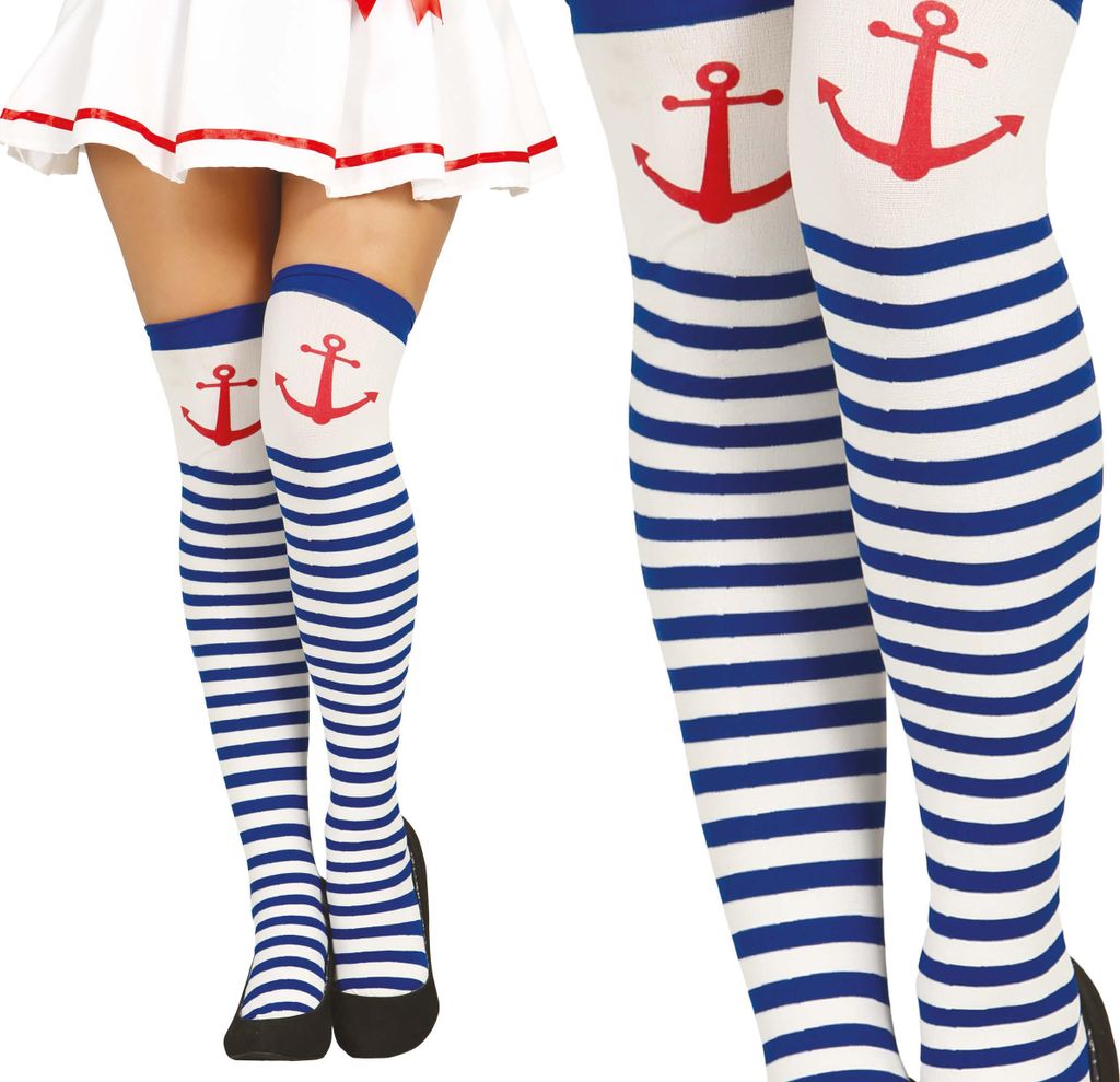Calze di Carnevale stile marinaio Blu Bianco Anchor 40s Immagine del prodotto 