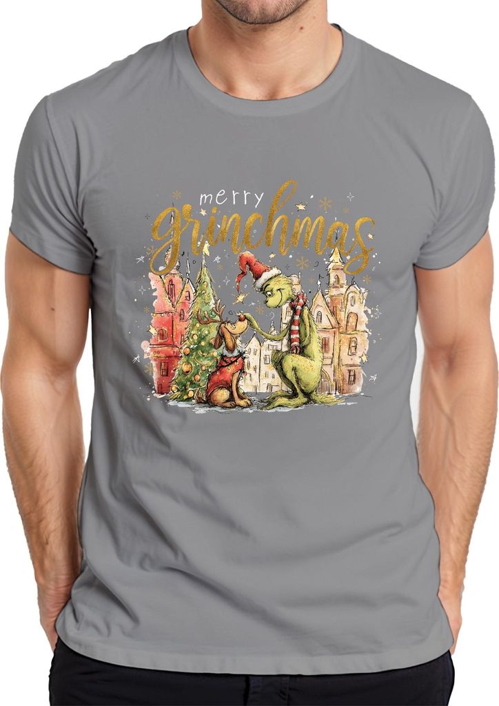 merry grinchmas Weihnachten Grinch Geschenk lustig Max Rentier Herren T-Shirt, Grau, 3XL