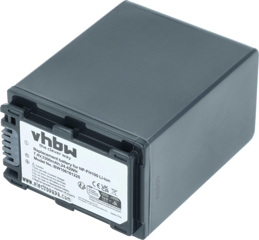 vhbw Akku kompatibel mit Sony HDR-CX520, HDR-CX505E, HDR-CX520VE, HDR-CX6(EK), HDR-CX505 Videokamera Camcorder (3300 mAh, 7,4 V, Li-Ion) + Infochip