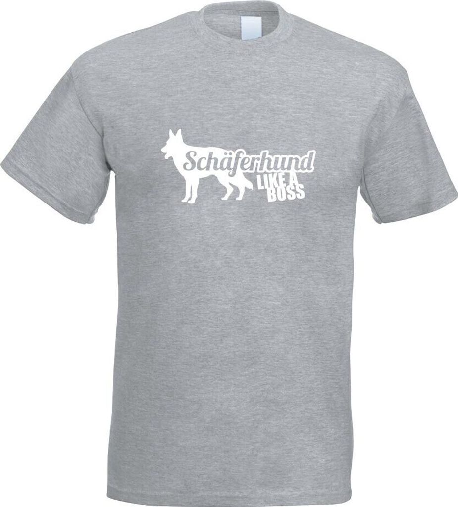 Kiwistar - T-Shirt - Graumeliert - Schäferhund Like a Boss Dog Herren Funshirt Bedruckt Design Sprüche Spruch Motive - mit Motiv Bedruckt - Funsh...
