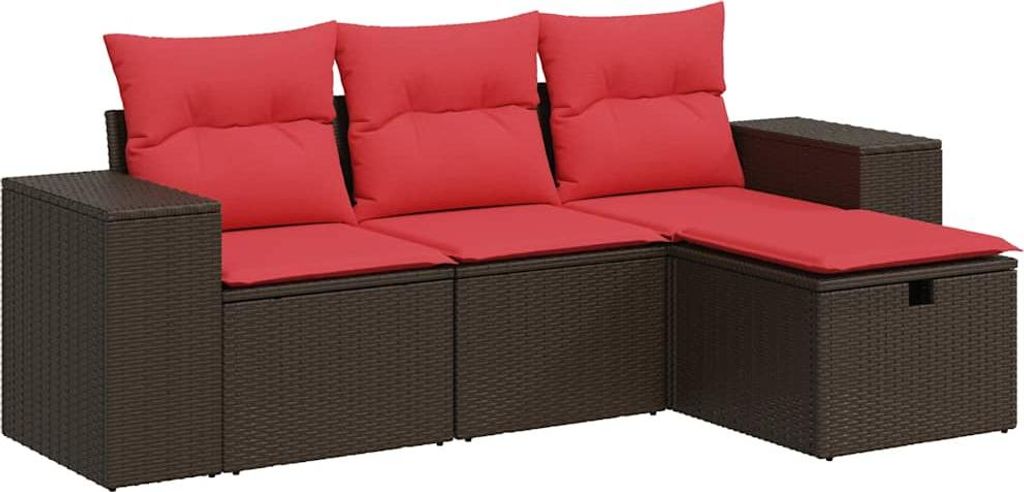 vidaXL 4-tlg. Garten-Sofagarnitur mit Kissen Braun Poly Rattan