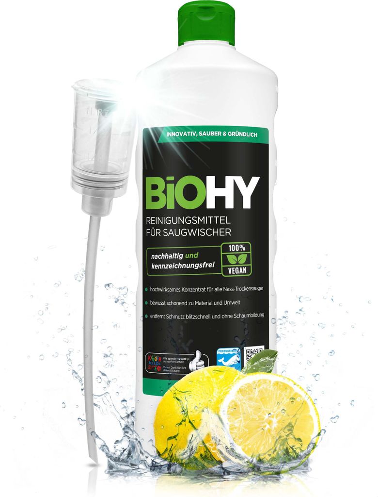 BiOHY Reinigungsmittel für Saugwischer, Reiniger für Nass- und Trockensauger, Bodenwischpflege, Reiniger – 1 x 1 Liter Flasche