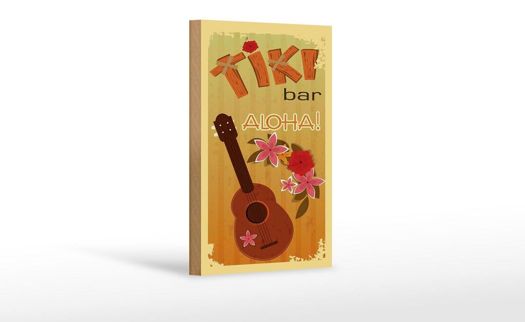 Holzschild Reklame 12x18 cm Tiki Bar Aloha Gitarre Deko Schild