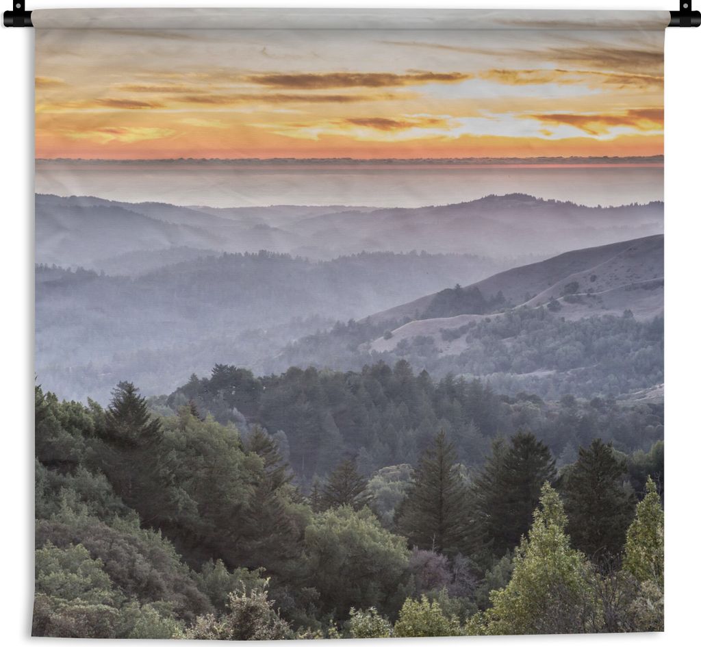 MuchoWow Wandteppich Wandbehang Berge - Sonne - Wald - Landschaft 60x60 cm Tapisserie Dekoration Wandtuch - Dekorationen - Wand Decke
