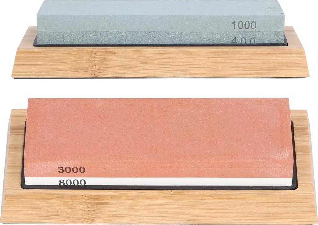 Pierre à aiguiser double grain 1000/6000 avec support bois sécurisé - 2