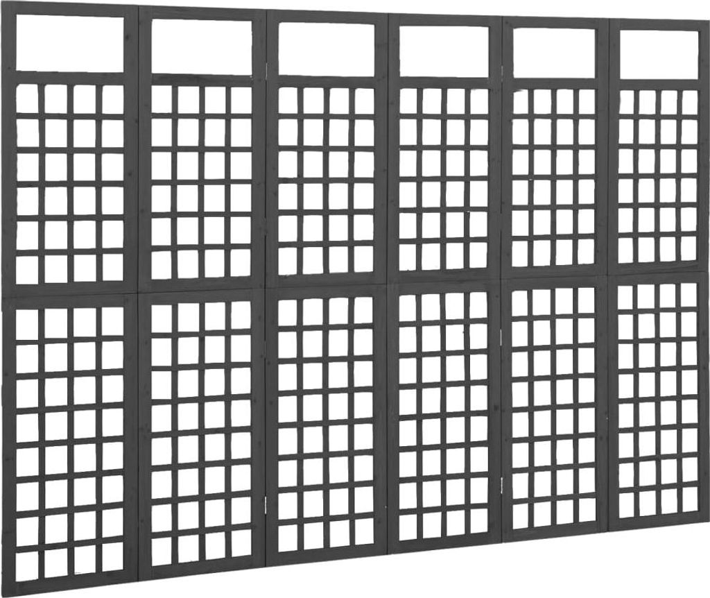 vidaXL Spalier/Paravent 6-teilig Massivholz Tanne Schwarz 242,5x180 cm