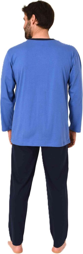 Normann Herren langarm Schlafanzug Pyjama mit eleganten Frontprint im zeitlosen Design ; blau , 48
