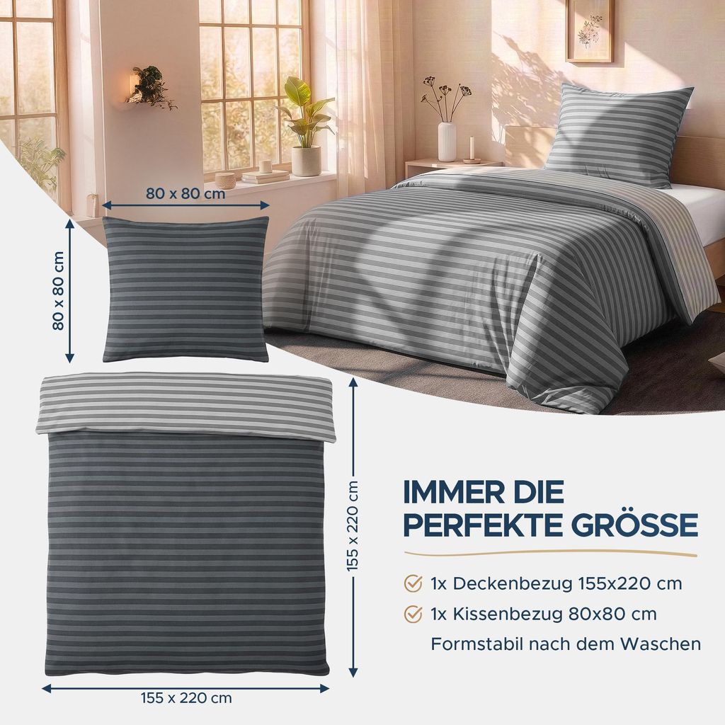 Baumwoll Bettwäsche 155x220 cm, 2-teiliges Set, Produktbild 