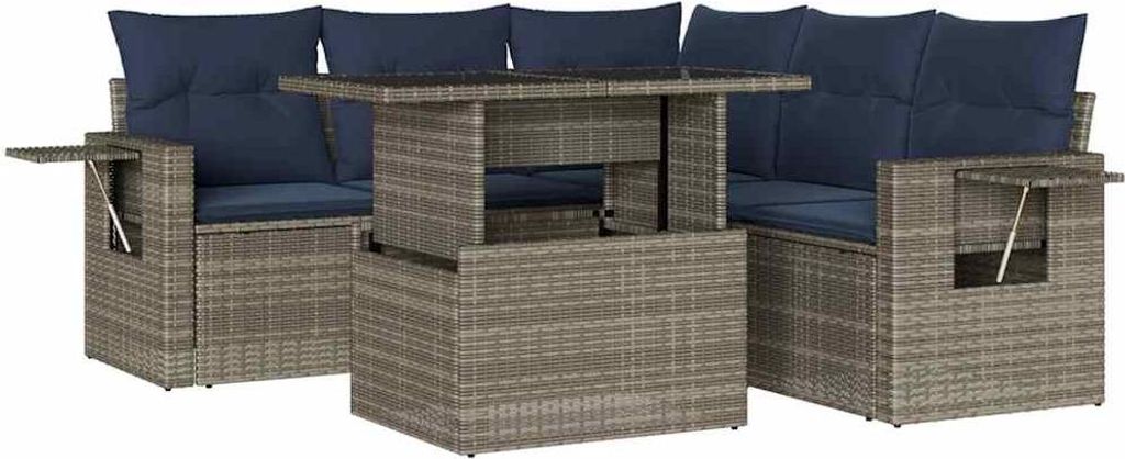 vidaXL 6-teiliges Gartensofa-Set mit Kissen, grau, Polyrattan