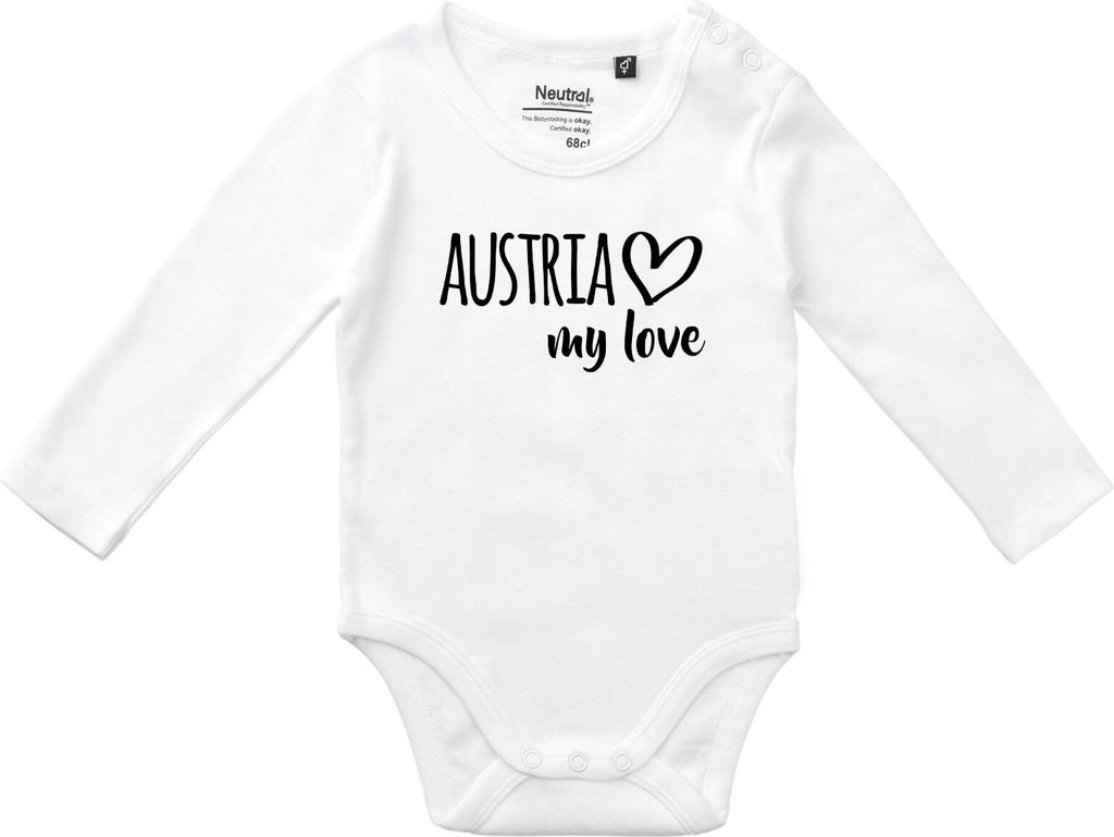 Huuraa Baby Body Austria my love 68 White Baumwolle Fairtrade Langarmbody Geschenkidee