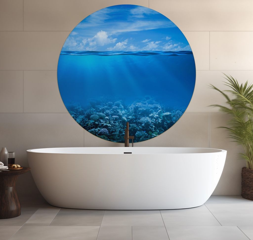 Wallario wasserfestes Poster selbstklebend 120 x 120 cm, Unterwasserwelt Meer, Badezimmerposter Spritzschutz mit Hochglanzoberfläche in Glasoptik