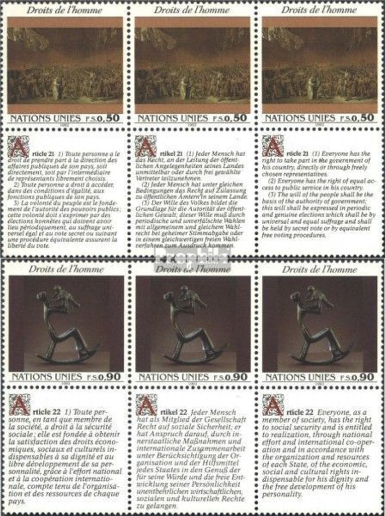 Briefmarken UNO - Genf 1992 Mi 223-224 Sechserblock (kompl.Ausg.) gestempelt Menschenrechte