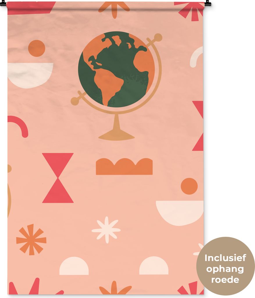 MuchoWow Wandteppich Wandbehang Globus - Rosa - Pastell 120x180 cm Tapisserie Dekoration Wandtuch - Schlafzimmer - Dekorationen für das Haus
