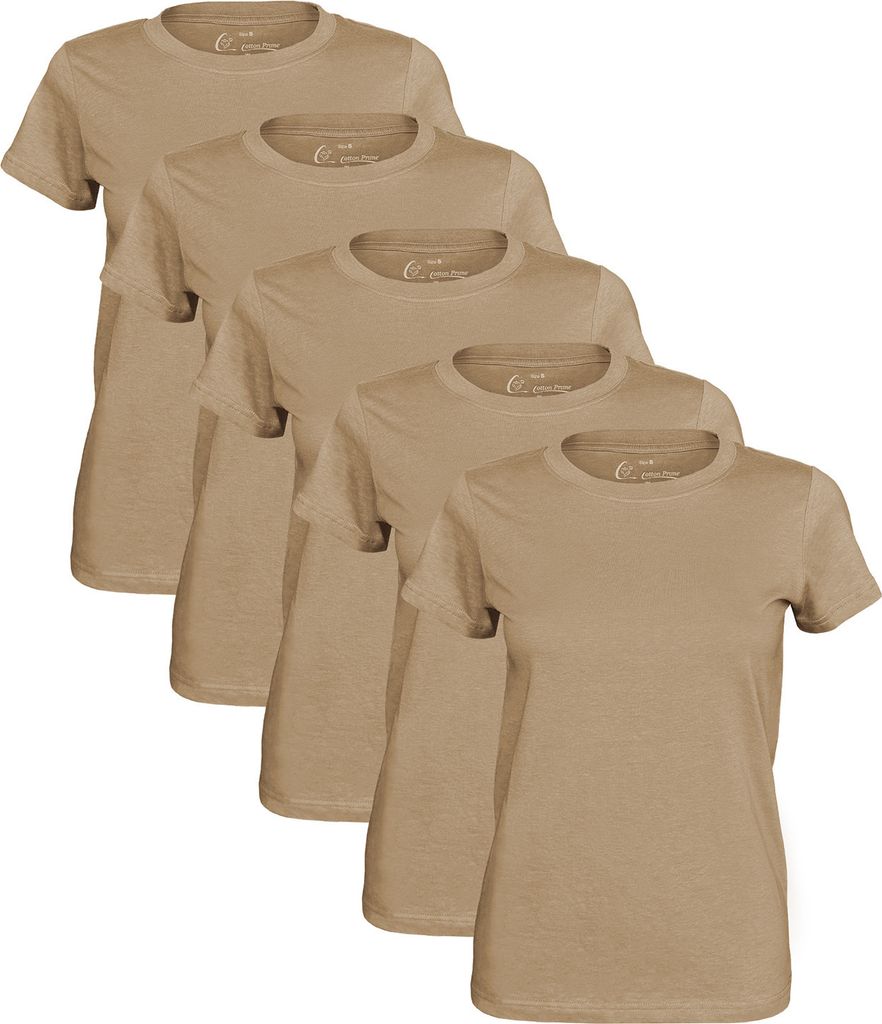Cotton Prime 5 Stück Damen T-Shirt O-Neck - Tee L greige