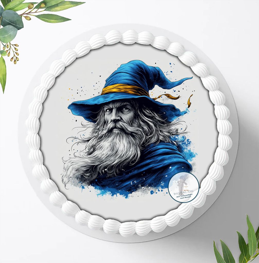 Für die Geburtstags Torte ein Tortenaufleger, Zuckerbild mit dem Motiv: Zauberer, Essbares Foto für Torten, Fondant, Ø 20cm, 2339z