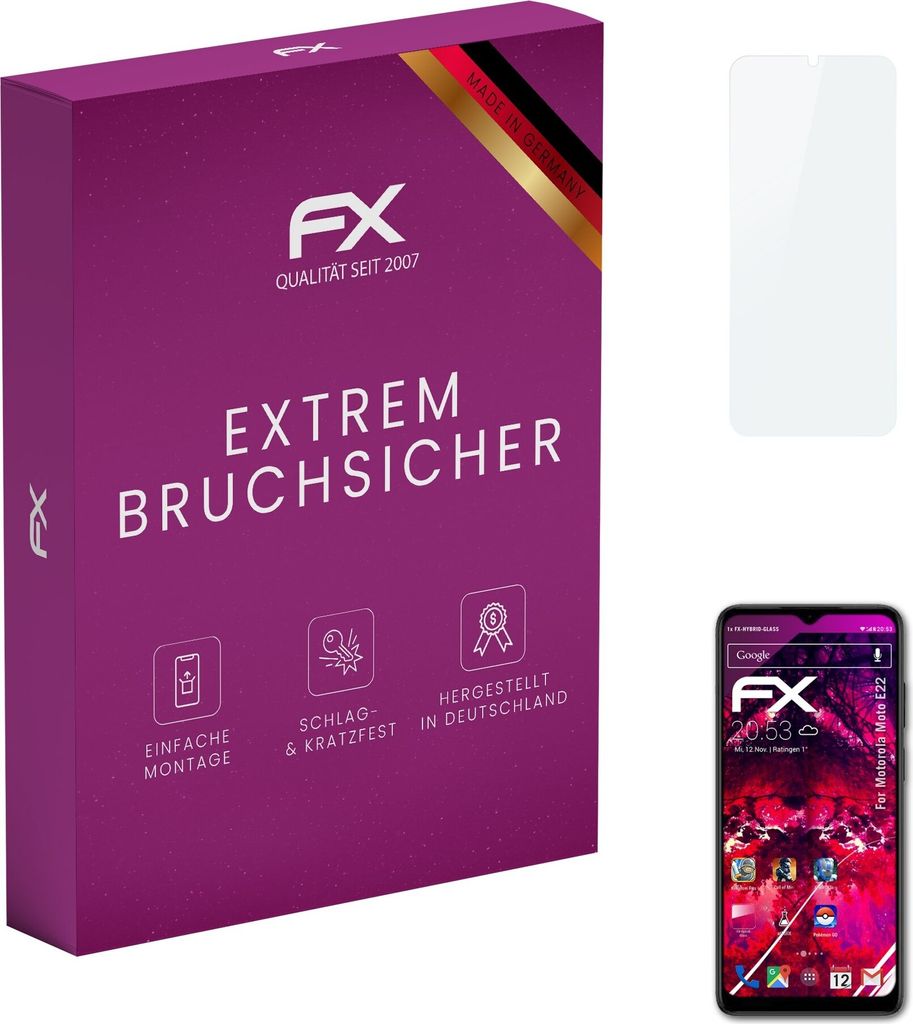 atFoliX FX-Hybrid-Glass Displayfolie kompatibel mit Motorola Moto E22 Glasfolie