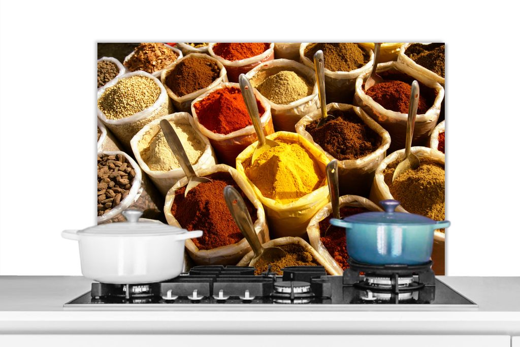 KitchenYeah Spritzschutz Küche - Küchenrückwand - Wandschutz für Herd und Spüle - Kräuter - Beutel - Gewürze 80x55 - Alu-Dibond (Alternat...