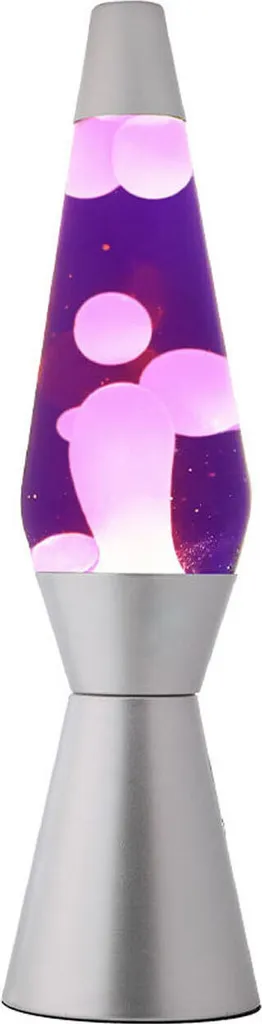 Lampe à lave 40 cm avec base en aluminium argent et cire pourpre fluide