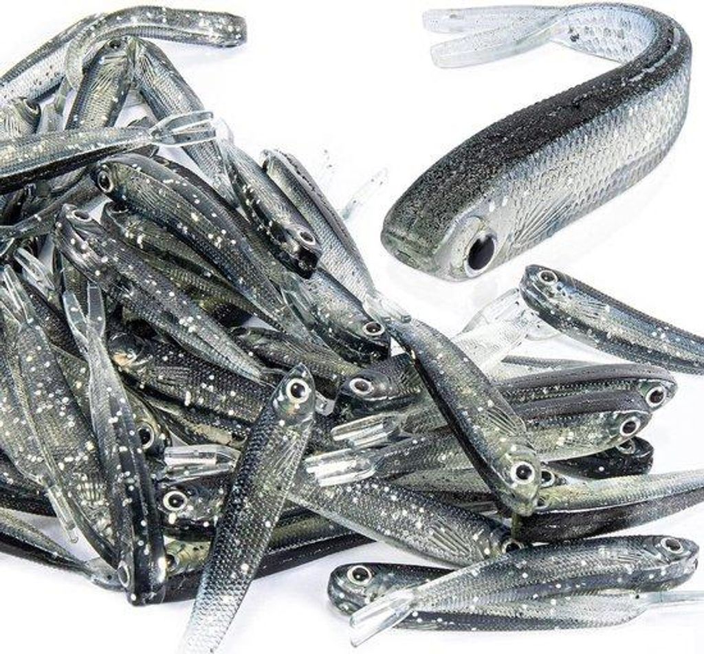 50 Stück Plastik-Soft-Lure - lebensnahe geforkte Schwanz-Minnow Visgarnitur für Barsch, Crappie, Hecht, Forelle - Süß- und Salzwasser