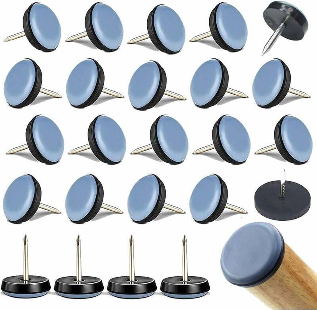 20 Stück Stuhlgleiter mit Nagel, Teflon-Möbelgleiter rund, selbstklebendes Gleitpad, zum Schutz von Möbeln auf Teppich, Fliesen, Holzboden