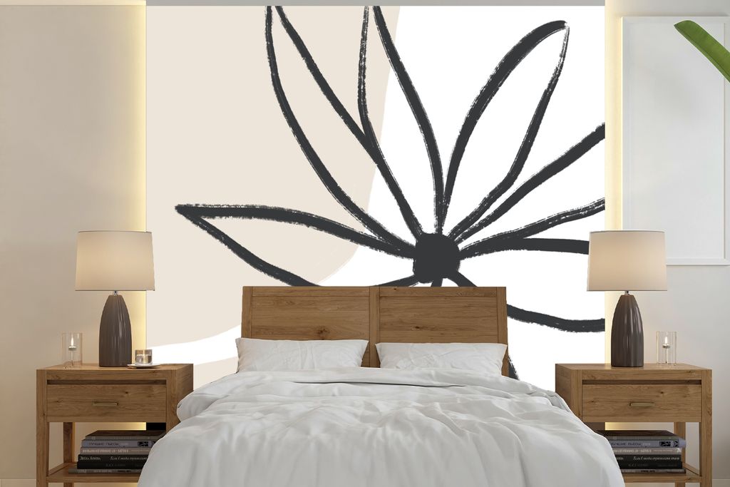 MuchoWow Fototapete für Wohnzimmer oder Schlafzimmer Wandtapete Vinyl Motivtapete Blumen - Minimalismus - Pastell - 220x220 cm - Tapeten