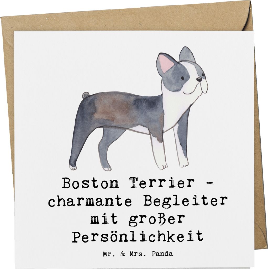 Mr. & Mrs. Panda Grußkarte Boston Terrier Begleiter - Weiß - Geschenk, intelligenter Hund, Hunderassen, Familienhund, Hunderasse, anlasskarte, US...
