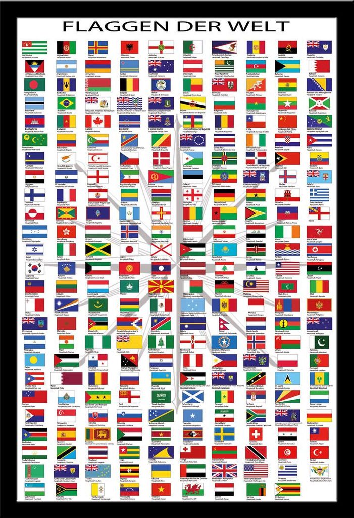 Drapeaux du monde - affiche - avec capitales + cadre Image du produit 