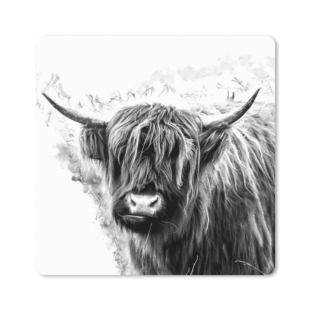 MuchoWow Mauspad Mousepad Schottischer Highlander - Kuh - Weiß 30x30 cm - Mousepads - Maus Mat - Pad - Mausunterlage - Gaming