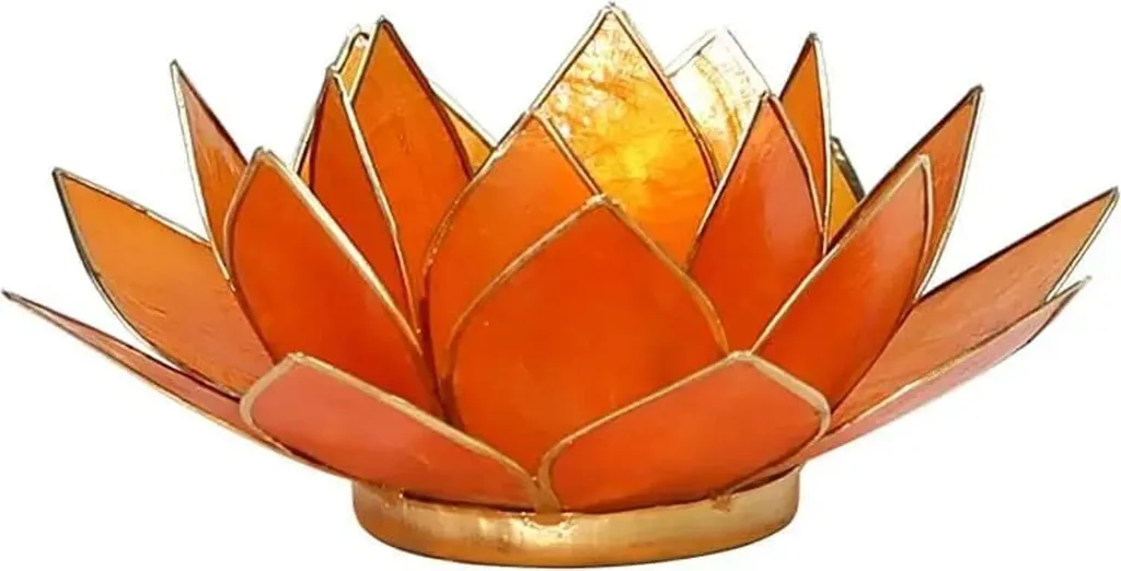 Ambiance Zen : Bougeoir Lotus Chakra 2 Orange et Or 13,5 cm Anti-stress
