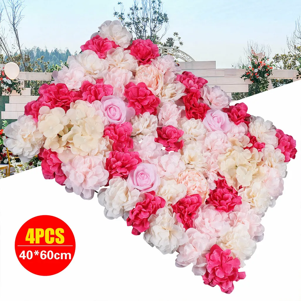Mur Végétal de Roses Artificielles Rose 60x40cm sans Entretien 4pcs