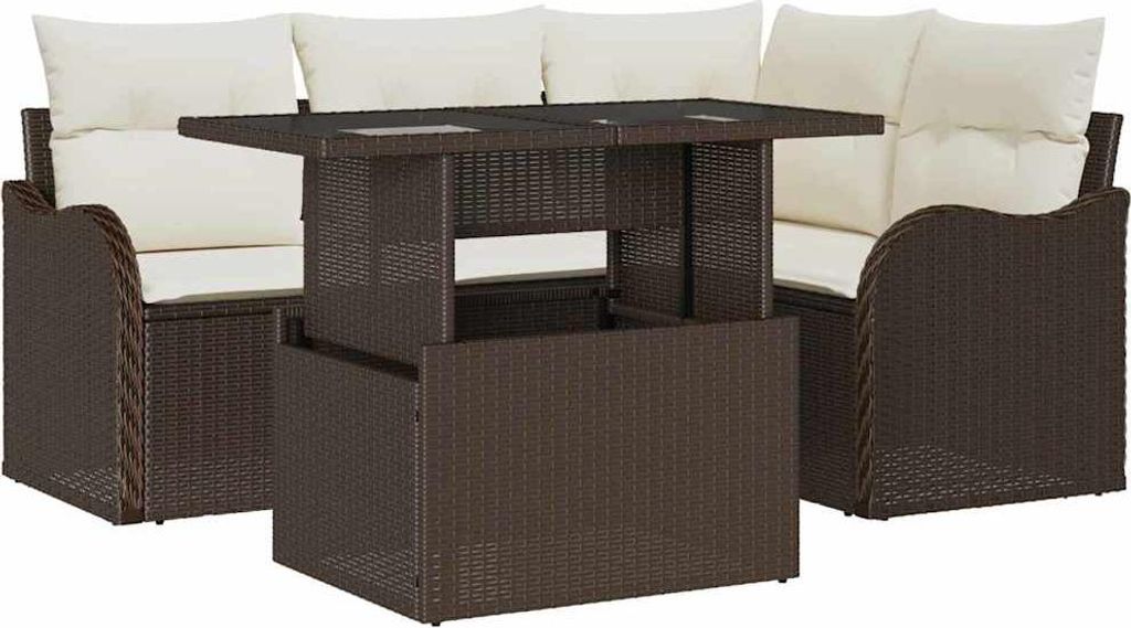 vidaXL Outdoortisch-Set mit Kissen 5 pcs Braun Poly Rattan