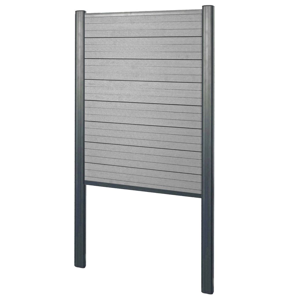 WPC-Sichtschutz Sarthe, Zaun Windschutz, Alu-Pfosten zum Einbetonieren Basiselement schmal, 100cm grau