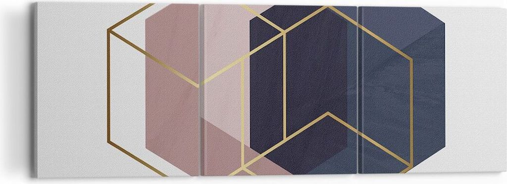 Bild auf Leinwand - Leinwandbild - 3 Teile - Sechsecke Modern Gold - 120x40cm - Wand Bild - Wanddeko - Wandbilder - Leinwanddruck - Bilder - Wandde...
