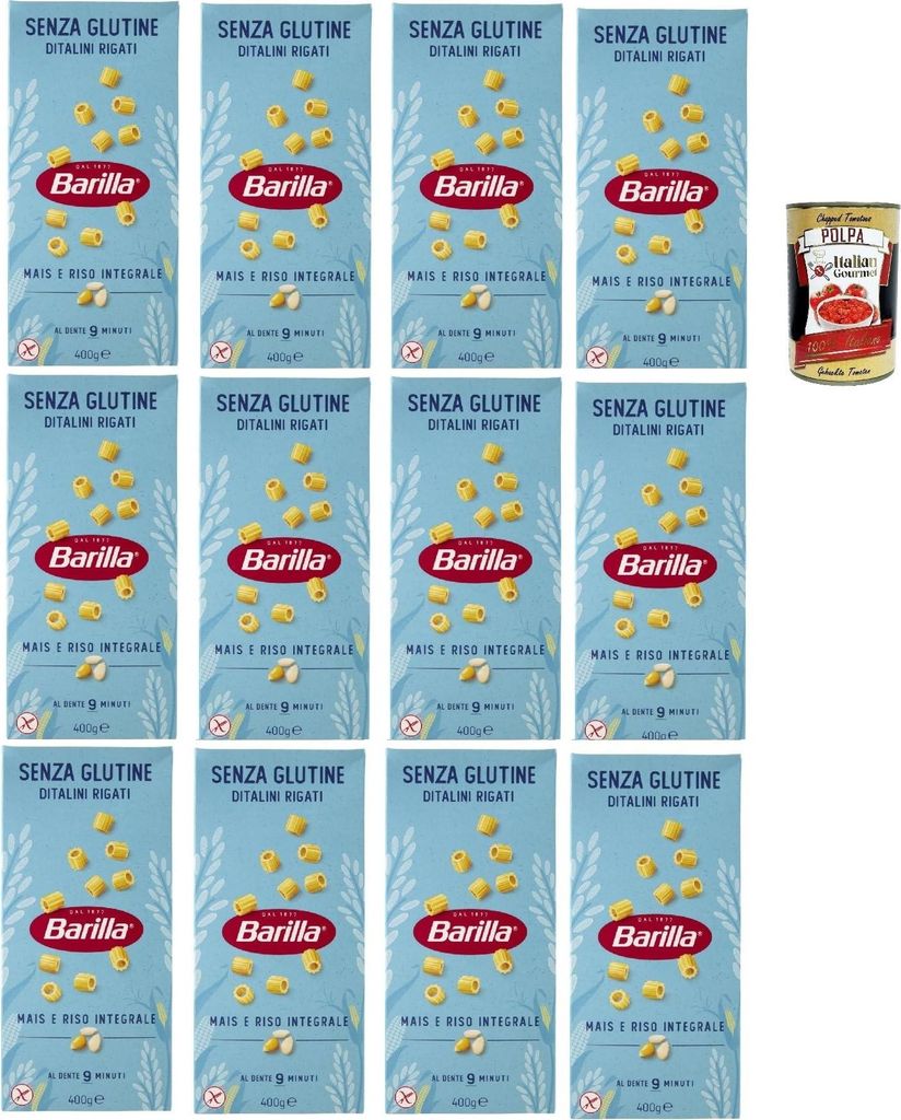 Barilla Senza Glutine Ditalini Rigati – 12×400 g glutenfreie Pasta aus Mais & Vollkornreis, al dente in 9 Min., ideal für Suppen & Minestrone +...