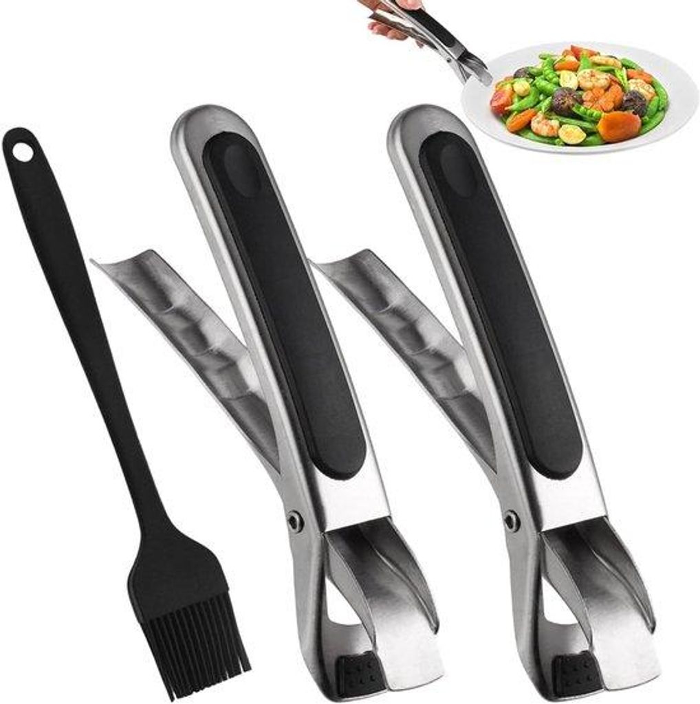 Luftfrittier-Set, Antislip-Schalenhalter mit Silikon-Bürste, Hitzebeständige Edelstahl-Griffplatte für Küchenutensilien.